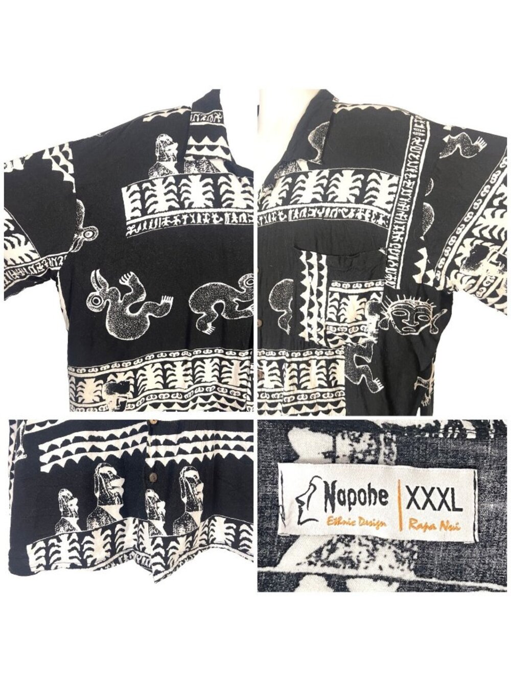 Napohe Rapa Nui Easter Island Moai Mens Tribal Shirt size 2XL 3XL Primitive Tiki